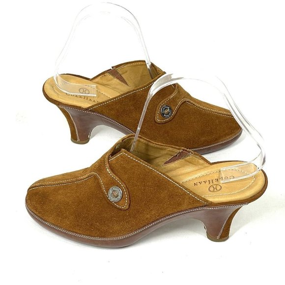 Cole Haan Shoes Womens 7.5 B Tan Amber Suede Devon Clog Mules‎ Heel Bohemian - Picture 6 of 13